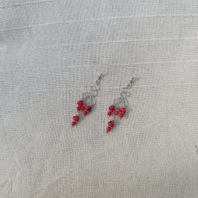 Handmade Peacock Wire Earrings with Red Coral