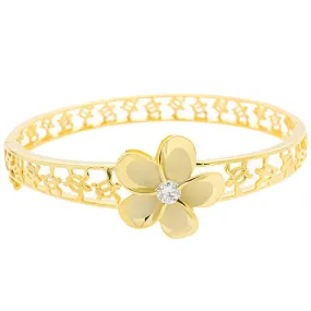 Hawaiian Jewelry 22mm Plumeria Rhodium Bangle YG Coating