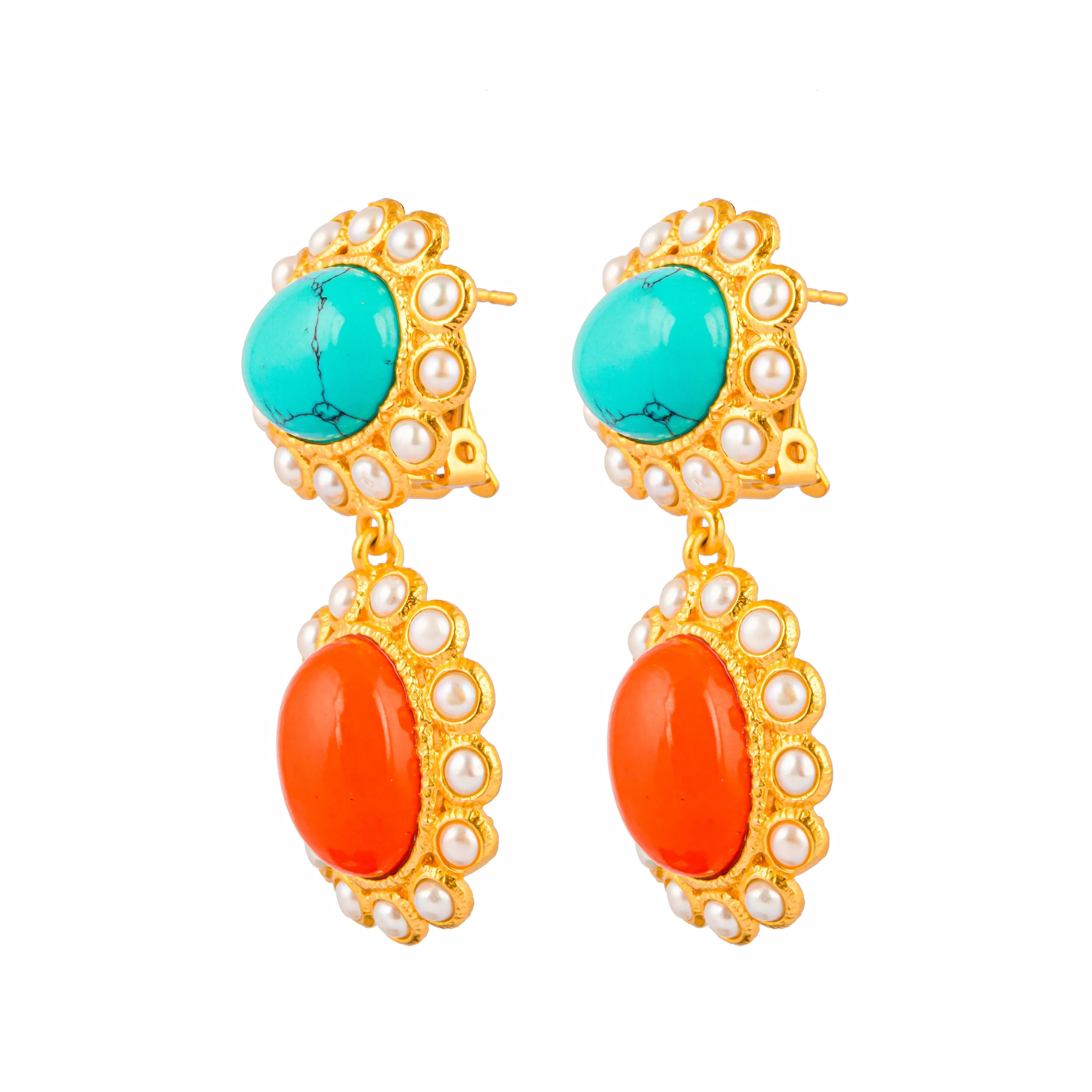 Hayman Earrings Turquoise/ Orange Coral/ Pearl