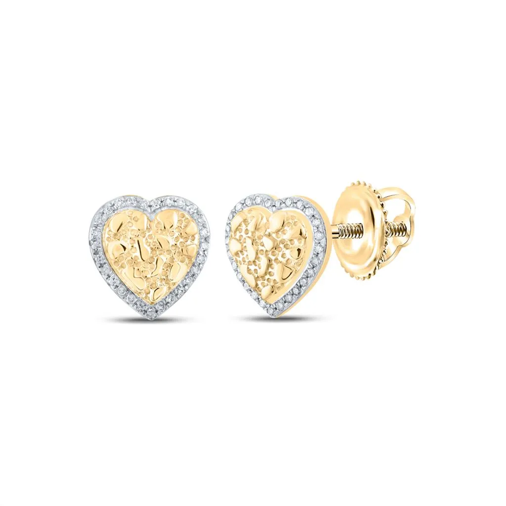 Heart Golden Nugget Diamond Earrings .10cttw 10K Yellow Gold