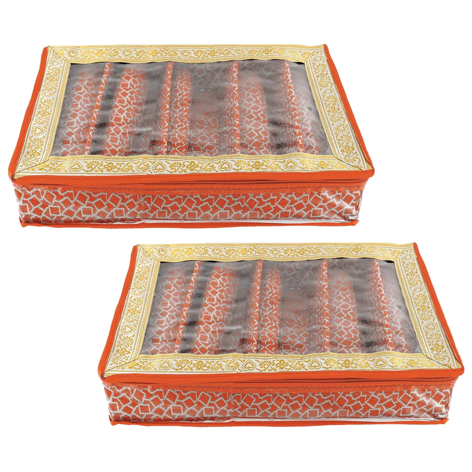 Heart Home Multi Saqare Design Laminated 5 Rod Box, Organizer For Bangle, Watches, Bracelets, Jewellery With Tranasparent Top - Pack of 2 (Orange)-47HH0332