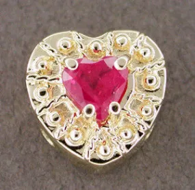 Heart Slide Set with Heart Shaped Ruby in 14 Karat Gold