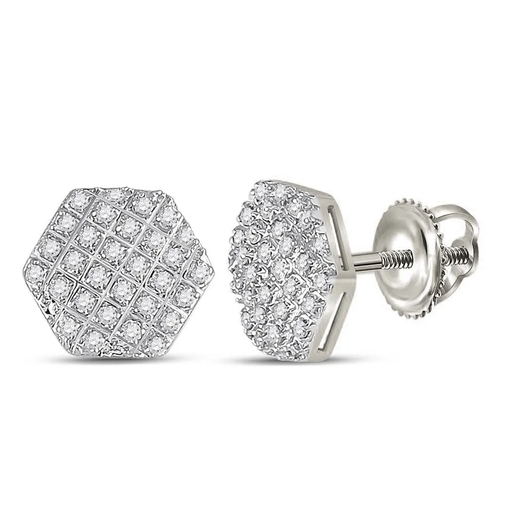 Hexagon Edgeless Micro Pave Diamond Earrings 10K Gold