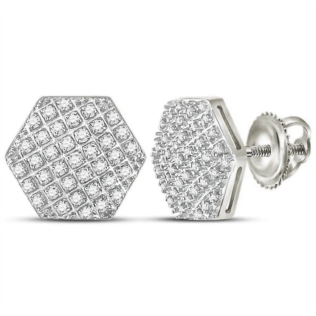 Hexagon Edgeless Micro Pave Diamond Earrings 10K Gold