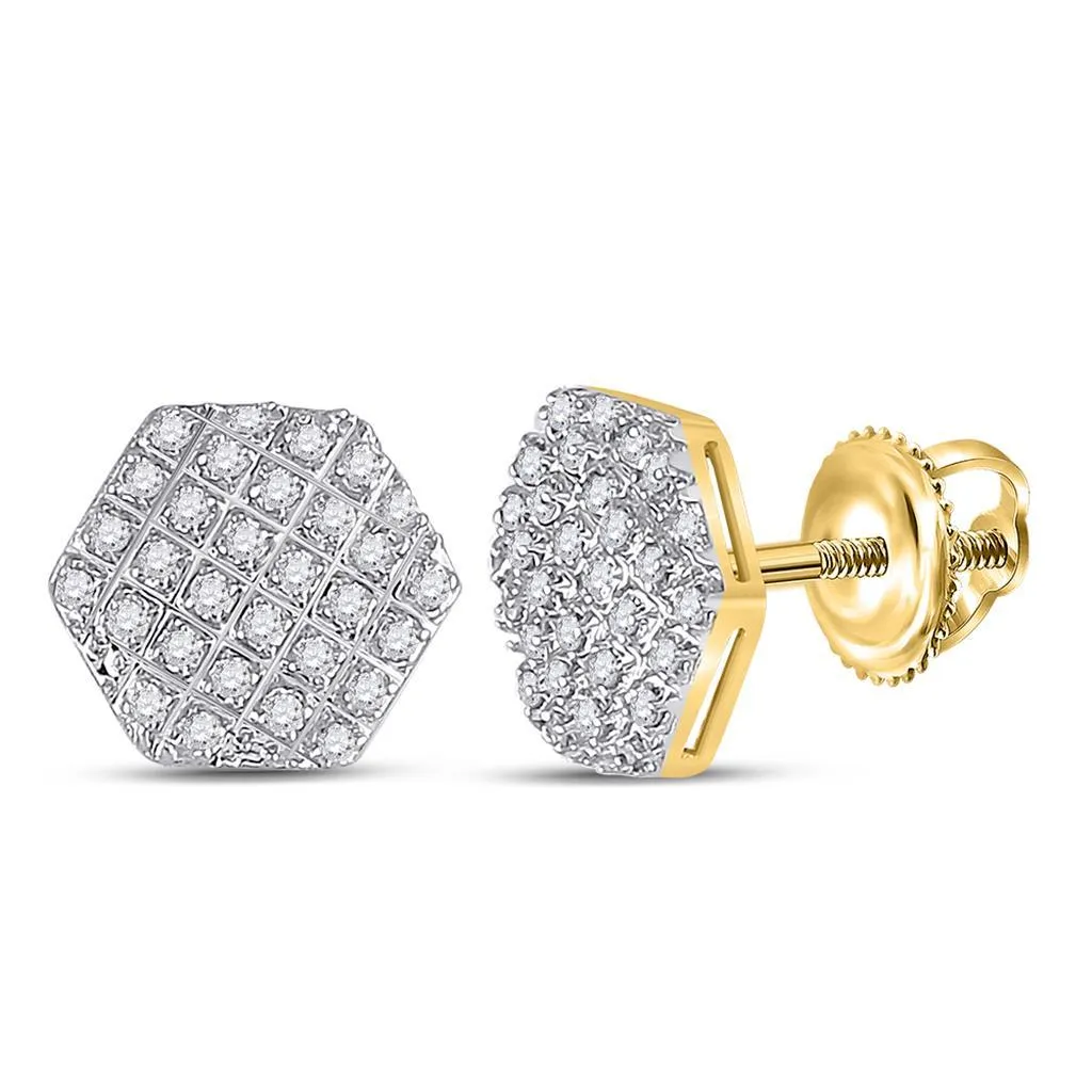 Hexagon Edgeless Micro Pave Diamond Earrings 10K Gold