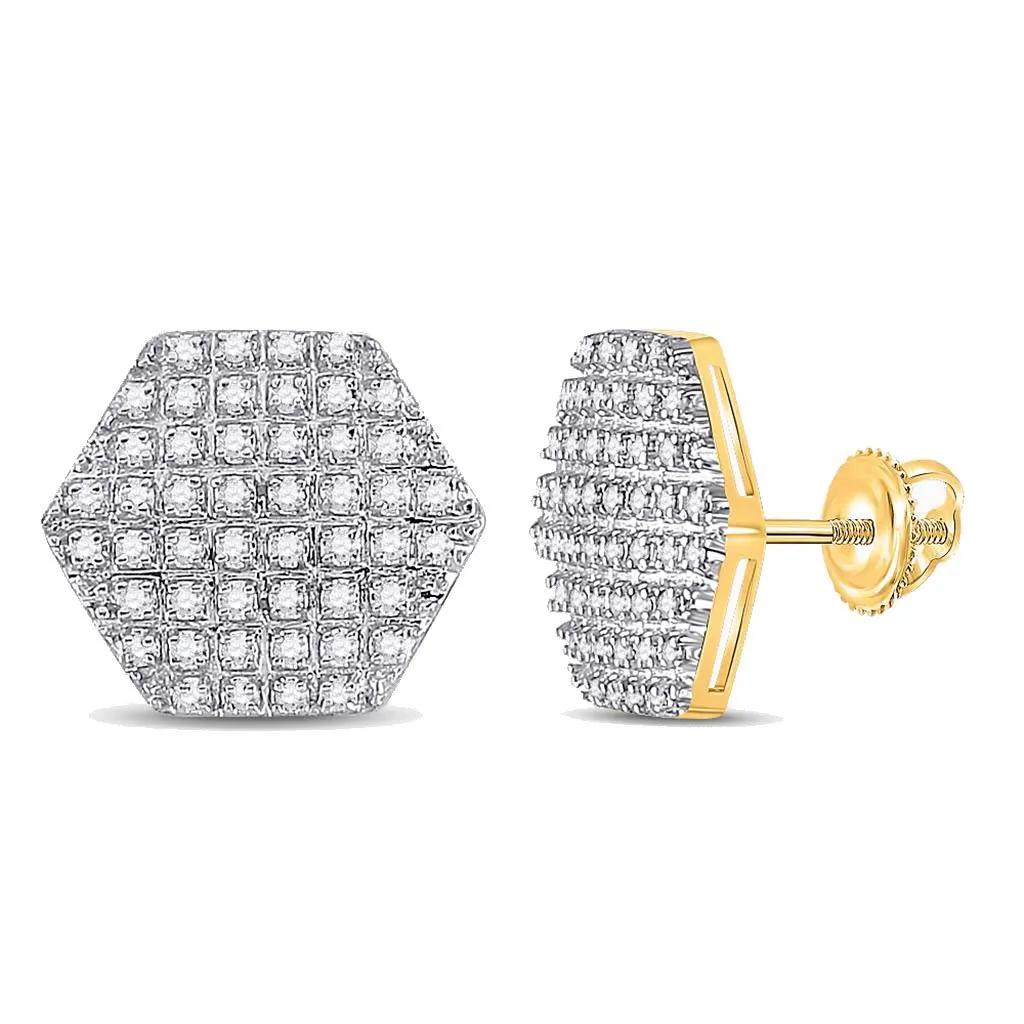 Hexagon Edgeless Micro Pave Diamond Earrings 10K Gold