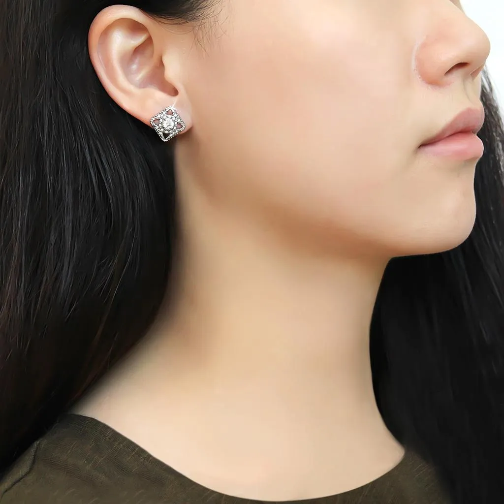 High polished (no plating) Stainless Steel Earrings with AAA Grade CZ in Clear for Women Clear Stone Color Style DA072