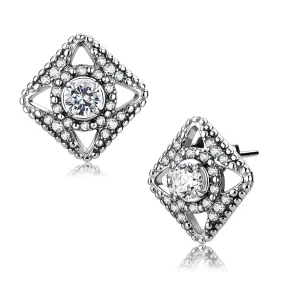 High polished (no plating) Stainless Steel Earrings with AAA Grade CZ in Clear for Women Clear Stone Color Style DA072