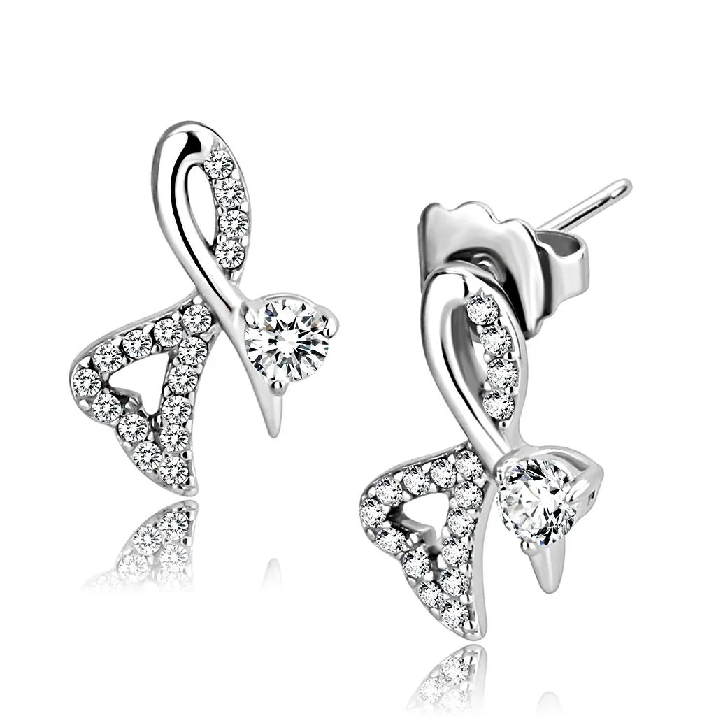 High polished (no plating) Stainless Steel Earrings with AAA Grade CZ in Clear for Women Clear Stone Color Style DA204