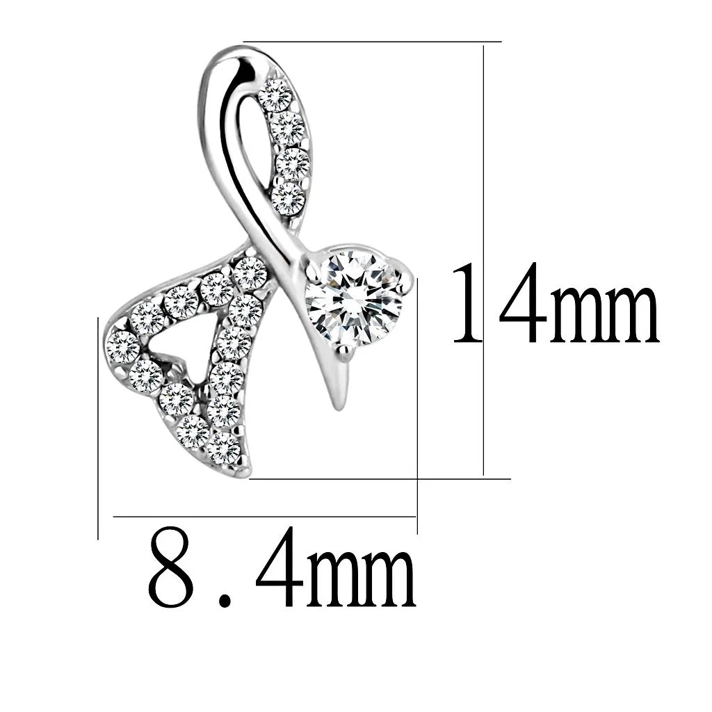 High polished (no plating) Stainless Steel Earrings with AAA Grade CZ in Clear for Women Clear Stone Color Style DA204