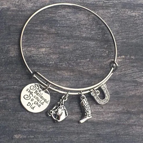 Horse Charm Bangle Bracelet - She Believed She Could