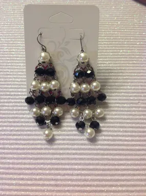 Imitation white pearl and black Crystal beaded earrings