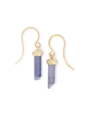 Iolite Cut Crystal Earring with Micropave Diamond Cap