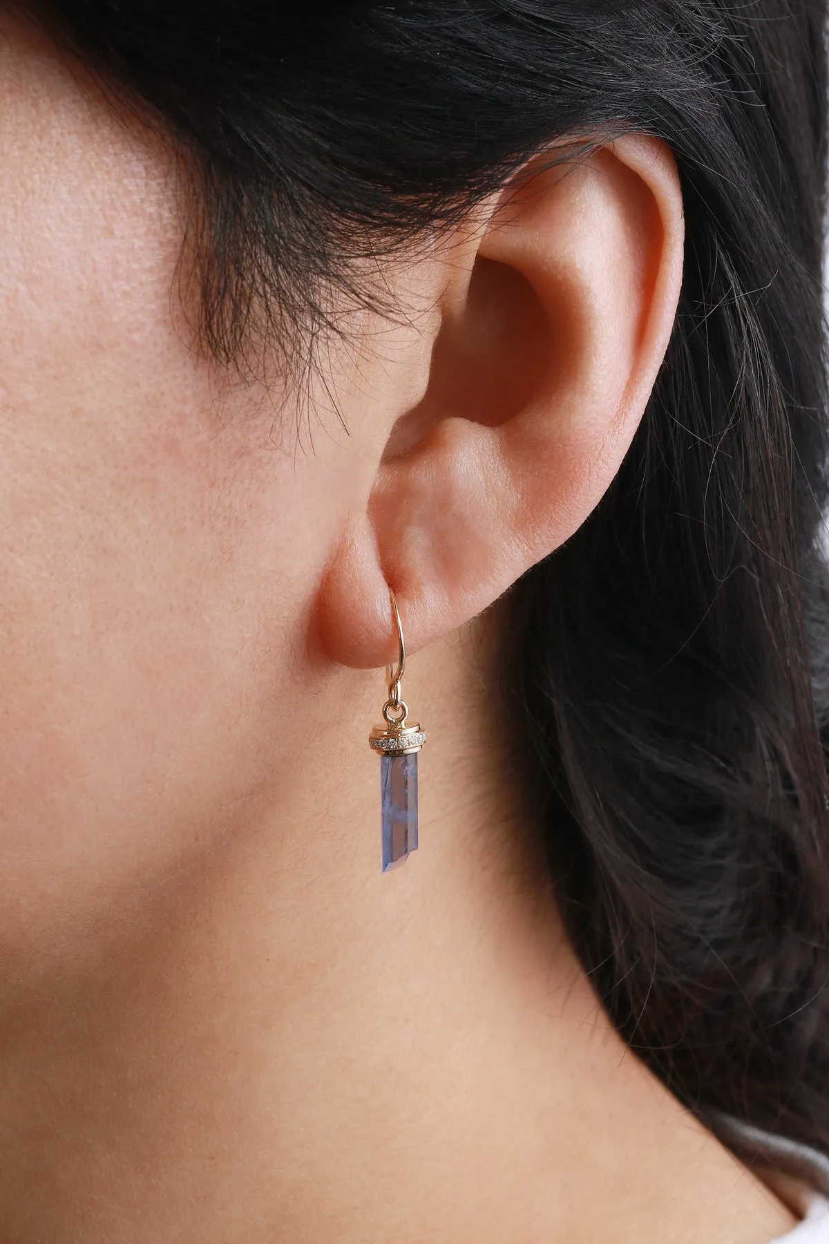 Iolite Cut Crystal Earring with Micropave Diamond Cap