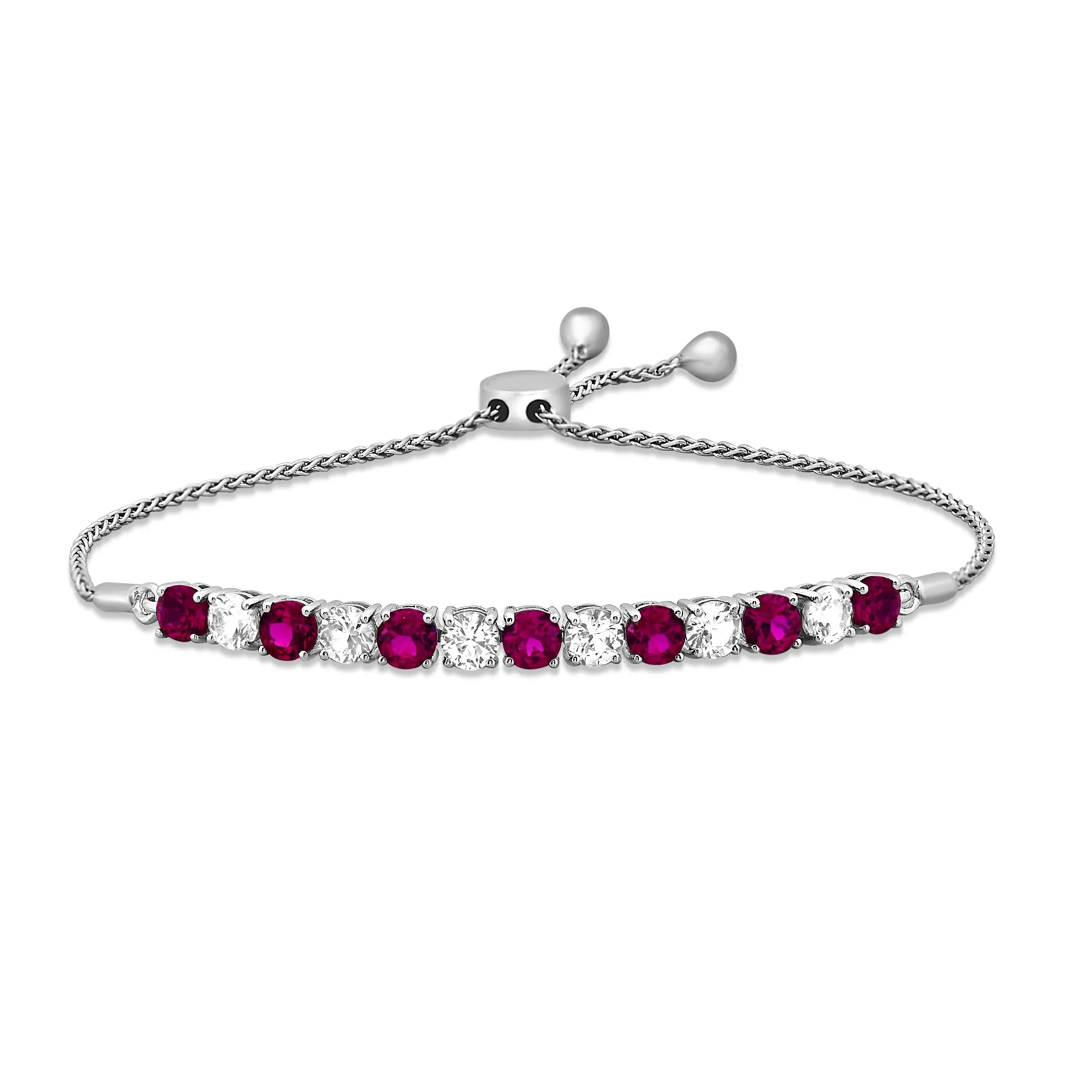 Jewelili Sterling Silver With Created Ruby and Created White Sapphire Bolo Bracelet