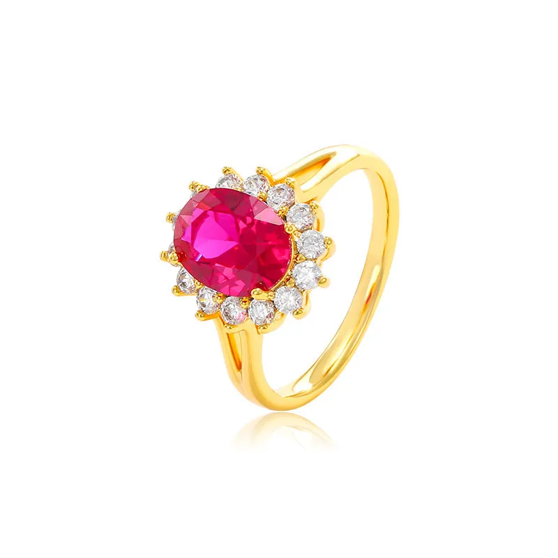 Jewelry plated 24K gold oval retro imitation ruby female alloy ring exquisite and atmospheric foreign trade model