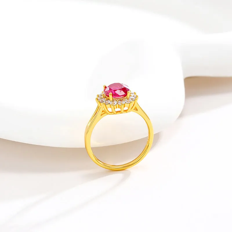 Jewelry plated 24K gold oval retro imitation ruby female alloy ring exquisite and atmospheric foreign trade model