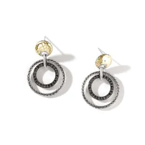 John Hardy Palu Drop Classic Chain Hammered Earrings with Treated Black Sapphires in Sterling Silver and 18K Yellow Gold