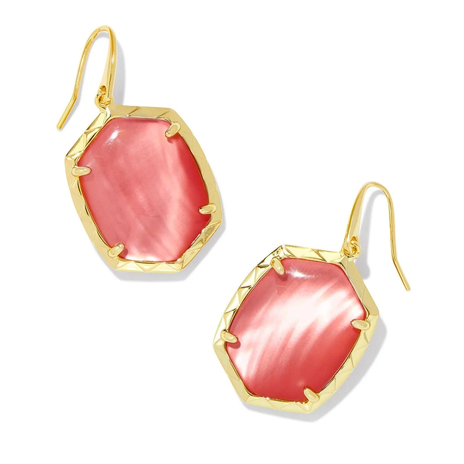 Kendra Scott | Daphne Gold Drop Earrings in Coral Pink Mother of Pearl