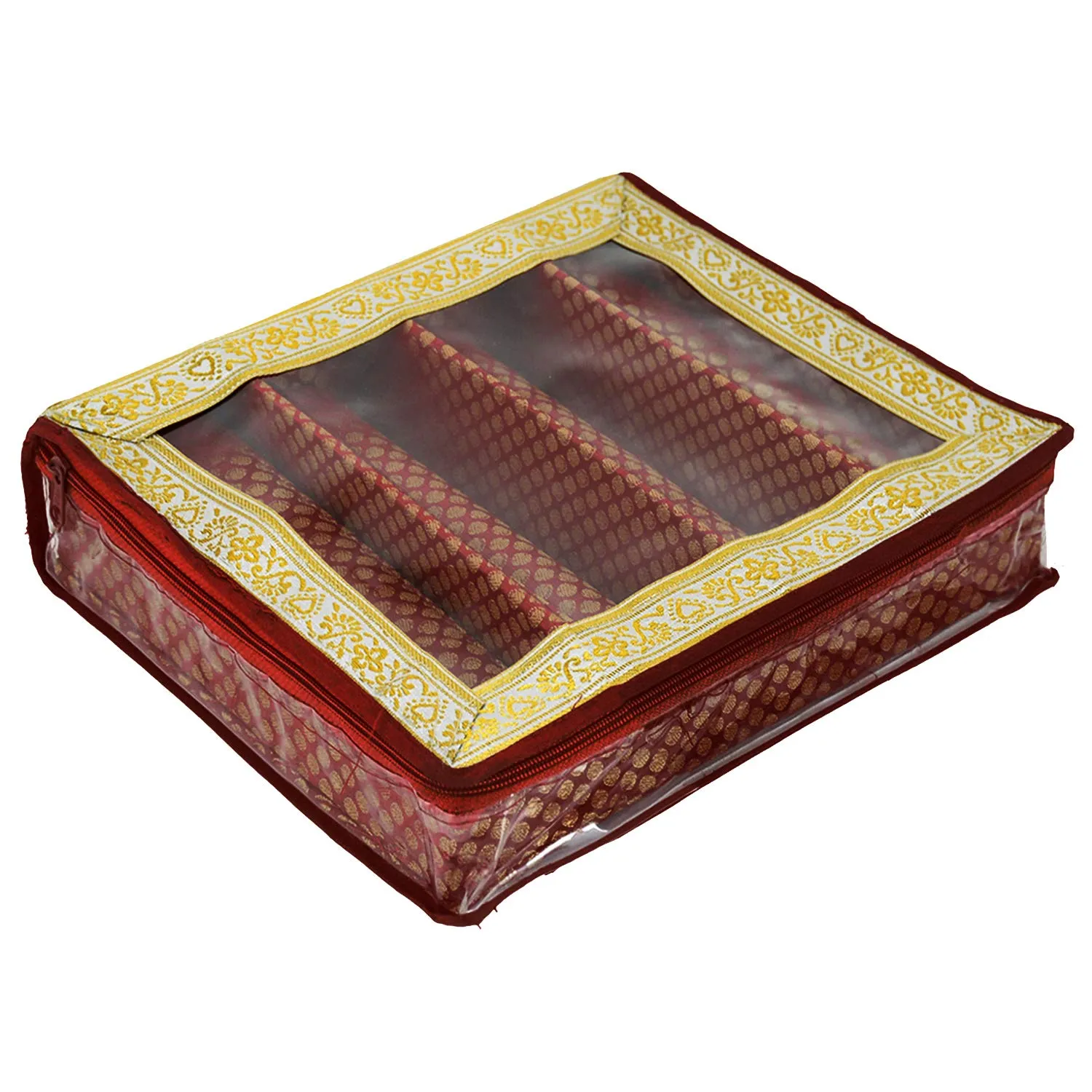 Kuber Industries Polka Dots Design Brocade Hardboard 2 Pieces Four Rod Bangle Box (Maroon) -CTKTC38824