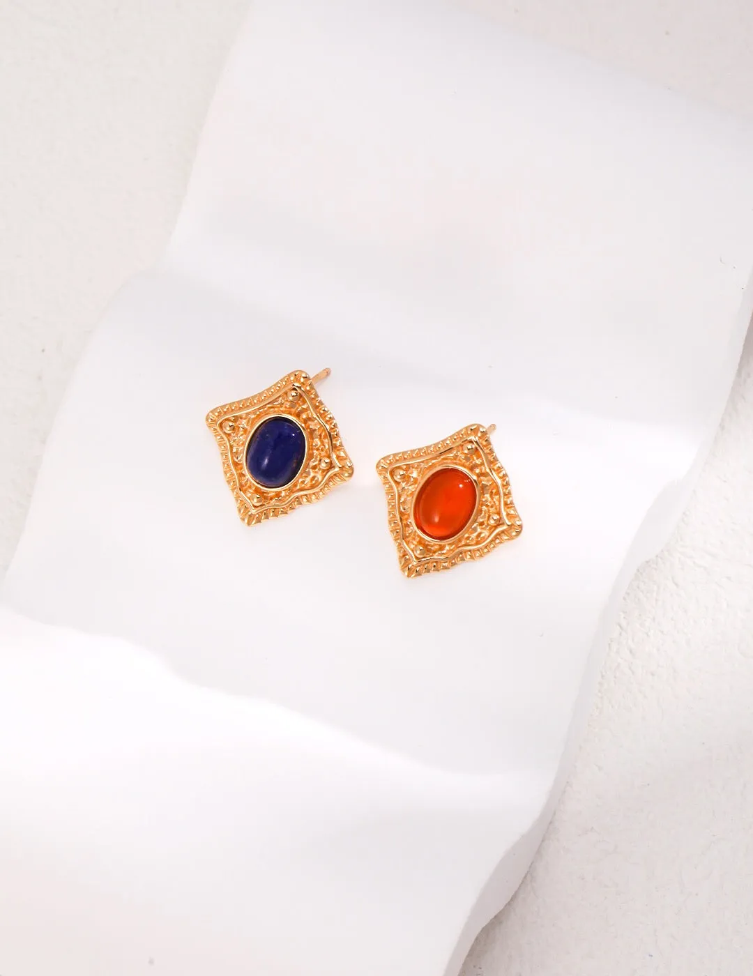 Lapis Lazuli / Carnelian Stud Earrings