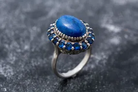 Lapis Lazuli Ring - Large Victorian Ring - Blue Statement ring