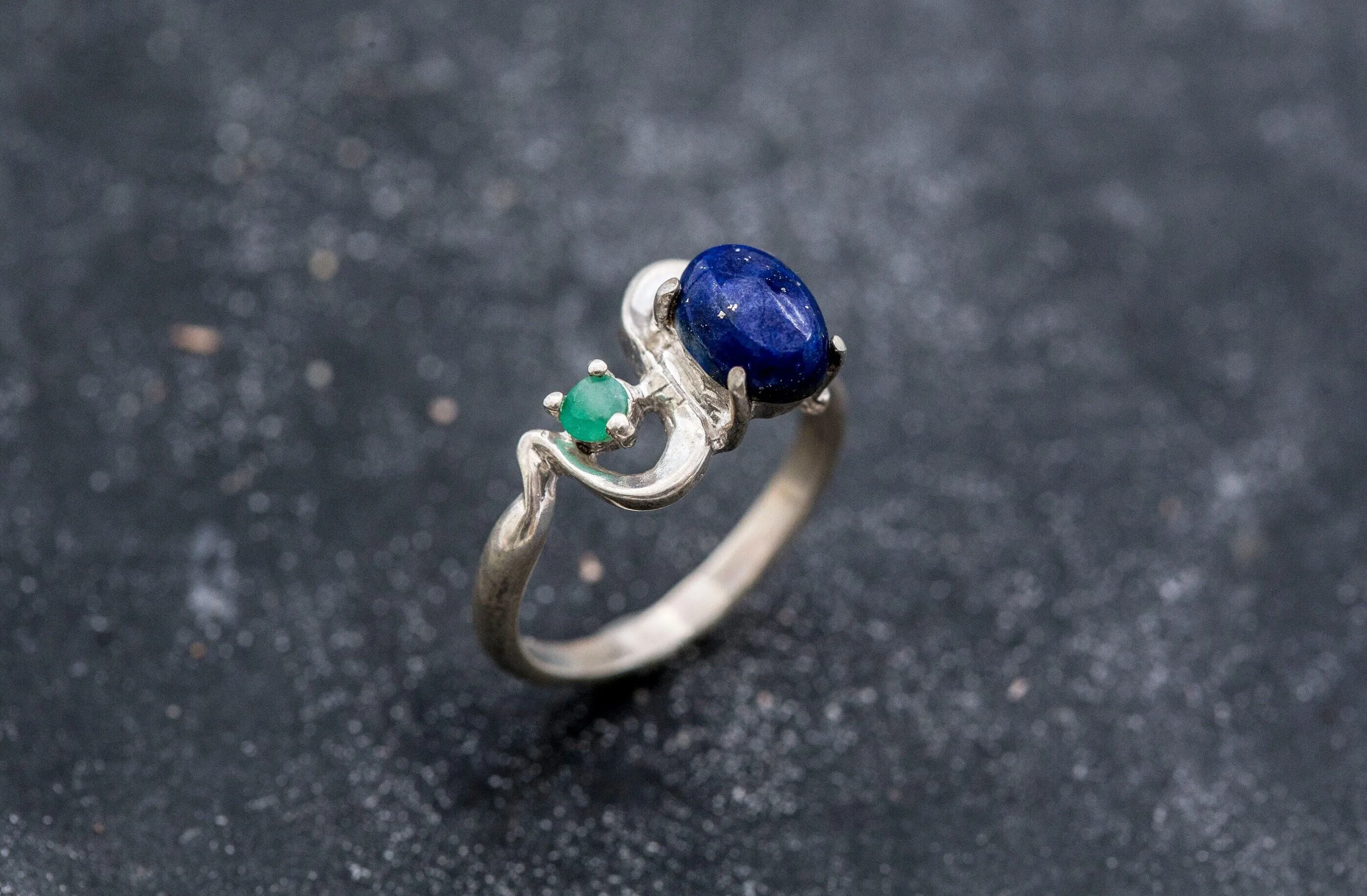 Lapis Ring - Two Stone Wave Ring - Blue Vintage Ring