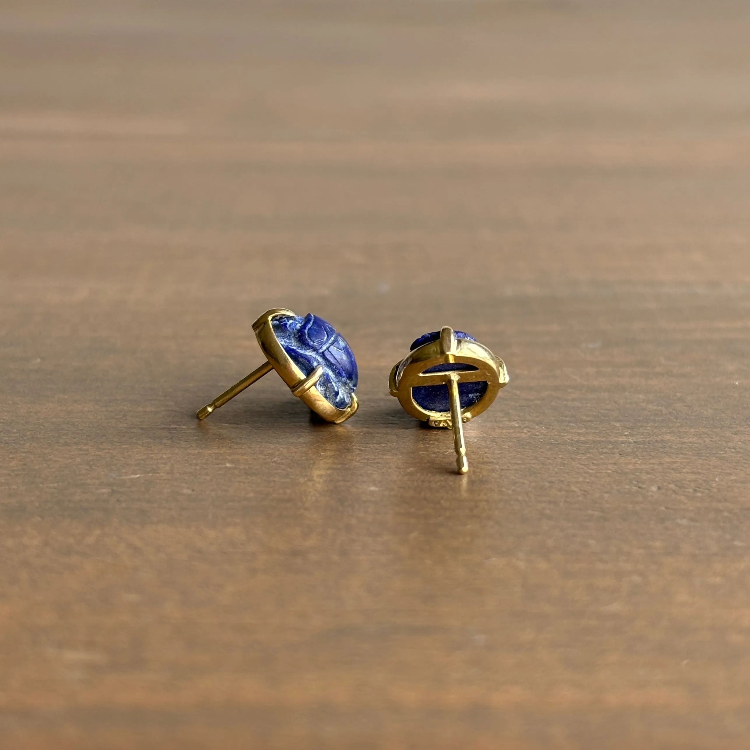 Lapis Scarab Beetle Stud Earrings