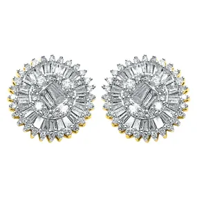 Large Baguette Sunburst Diamond Earrings .78cttw 10K Yellow Gold