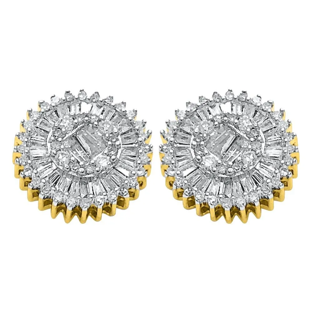 Large Baguette Sunburst Diamond Earrings .78cttw 10K Yellow Gold