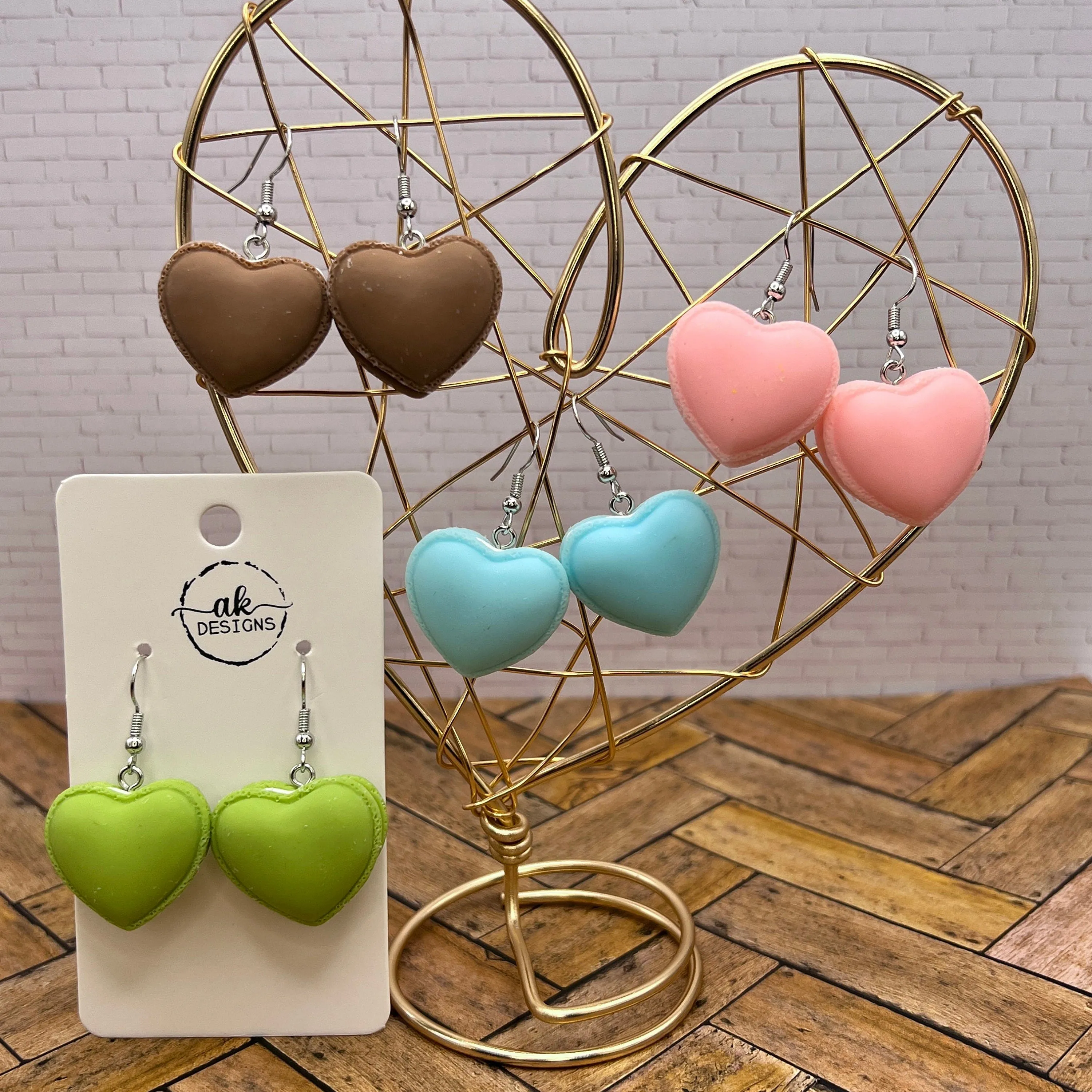 Large Heart Shaped Macaron Resin Cartoon Kawaii Style Cookie Earrings - Clearance