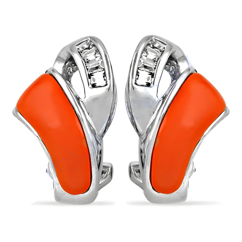 Latest Coral Cubic Zirconia Gemstone Silver Earrings - Shop Now