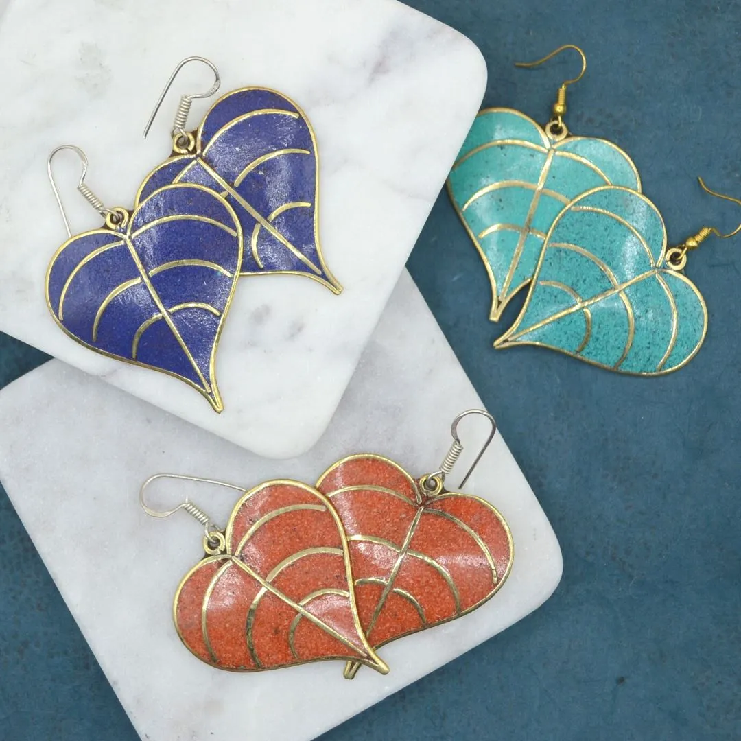 Leaf Lapis Brass Earrings