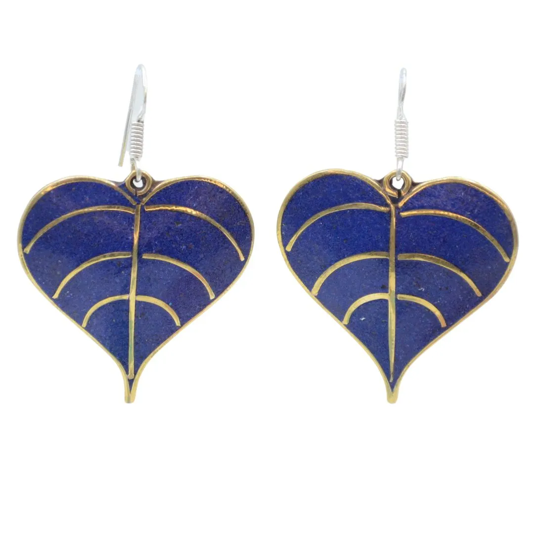 Leaf Lapis Brass Earrings