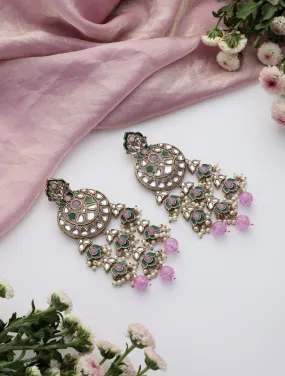 Light Purple Color Kundan Long Earrings