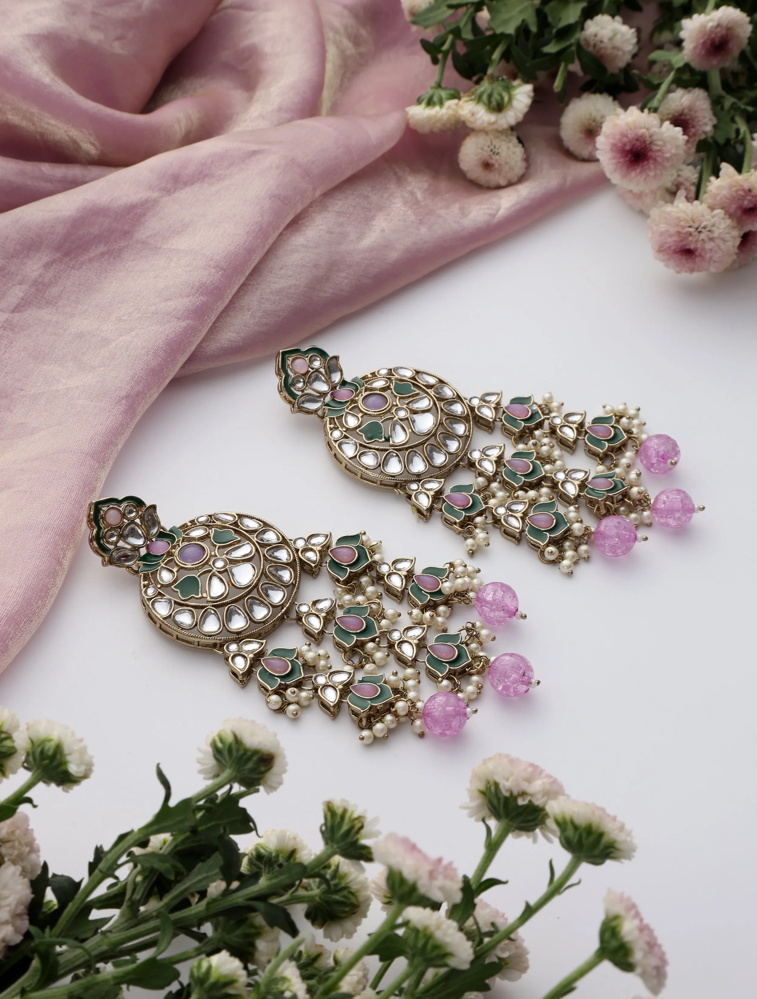 Light Purple Color Kundan Long Earrings