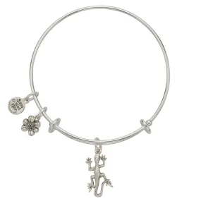 Lizard Flower Charm Bangle Bracelet