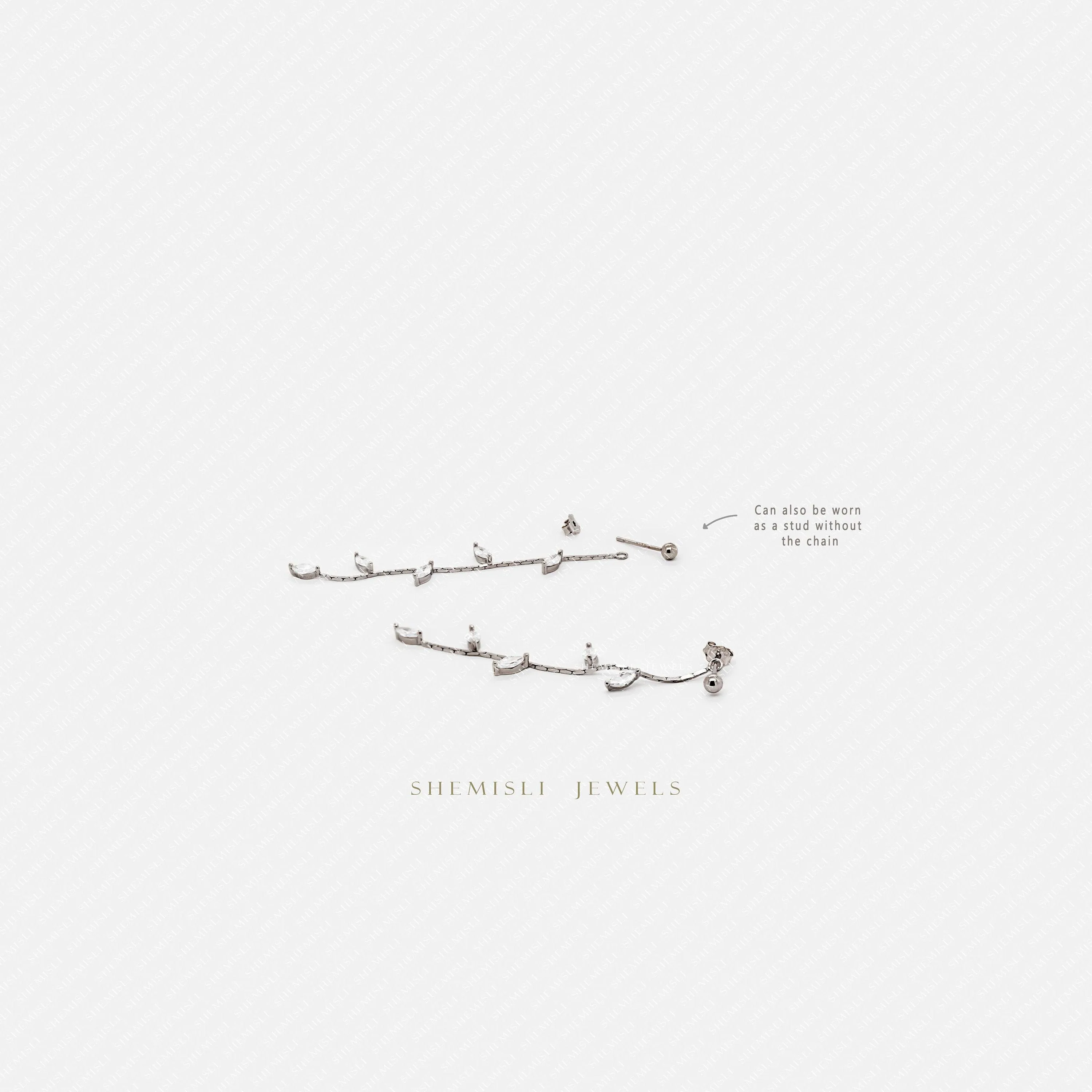 Long Leaf Chain Studs Earrings, Gold, Silver SHEMISLI SS374