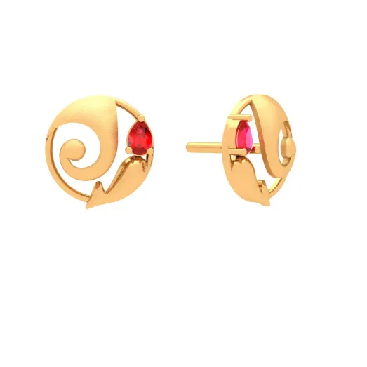 Lord Ganesha 22k Gold Earrings With Red Gem From Goldlite Collection