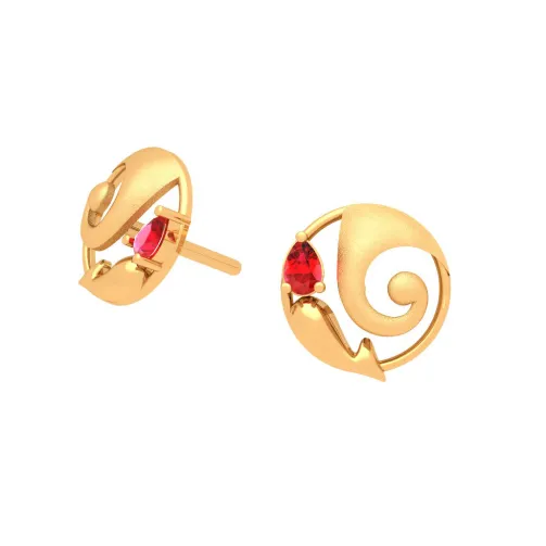 Lord Ganesha 22k Gold Earrings With Red Gem From Goldlite Collection