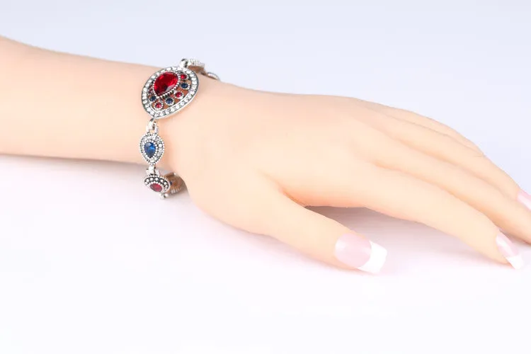 Luxury Indian Jewelry 925 Sterling Silver Ruby Bracelets For Women Vintage Look Hollow Out Water Drop White Crystal party Gift