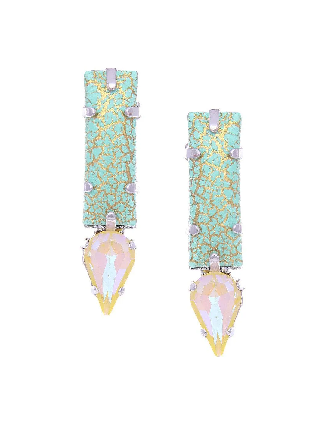 Marble Crystal Drop Earrings Green