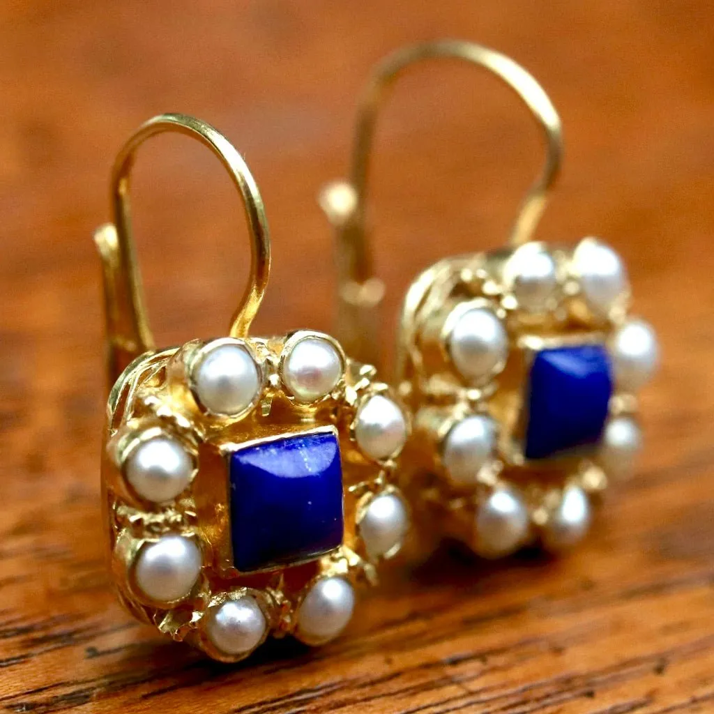 Mediterranean Lapis and Pearl Earrings