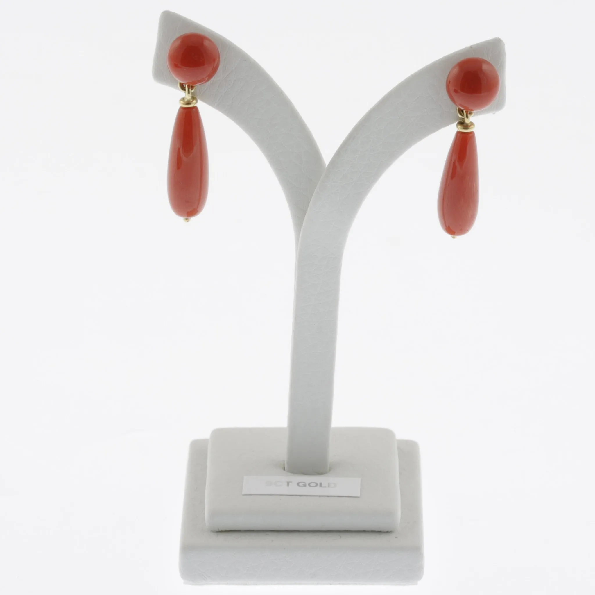 Meditteranean coral drop earrings on yellow gold stud