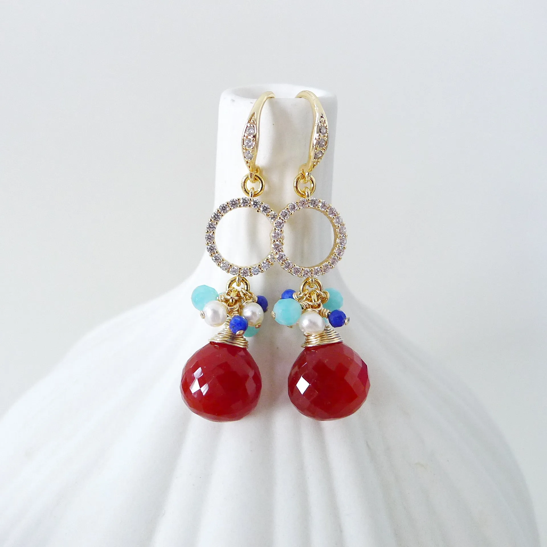 Meera Earrings / Carnelian / Freshwater Pearl / Gemstones