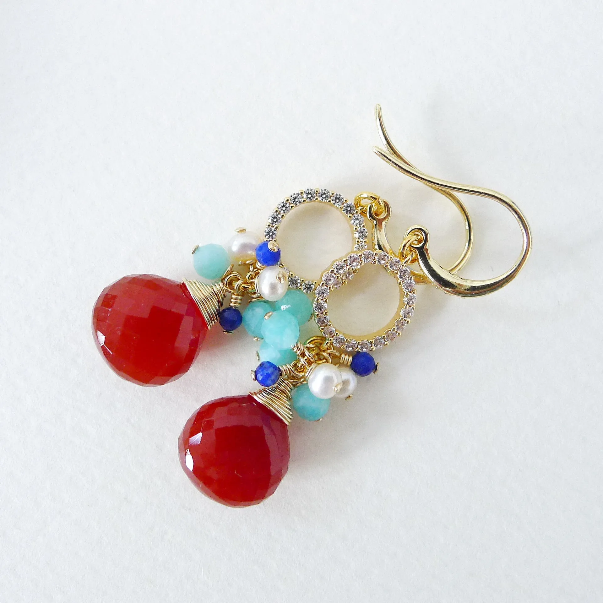 Meera Earrings / Carnelian / Freshwater Pearl / Gemstones