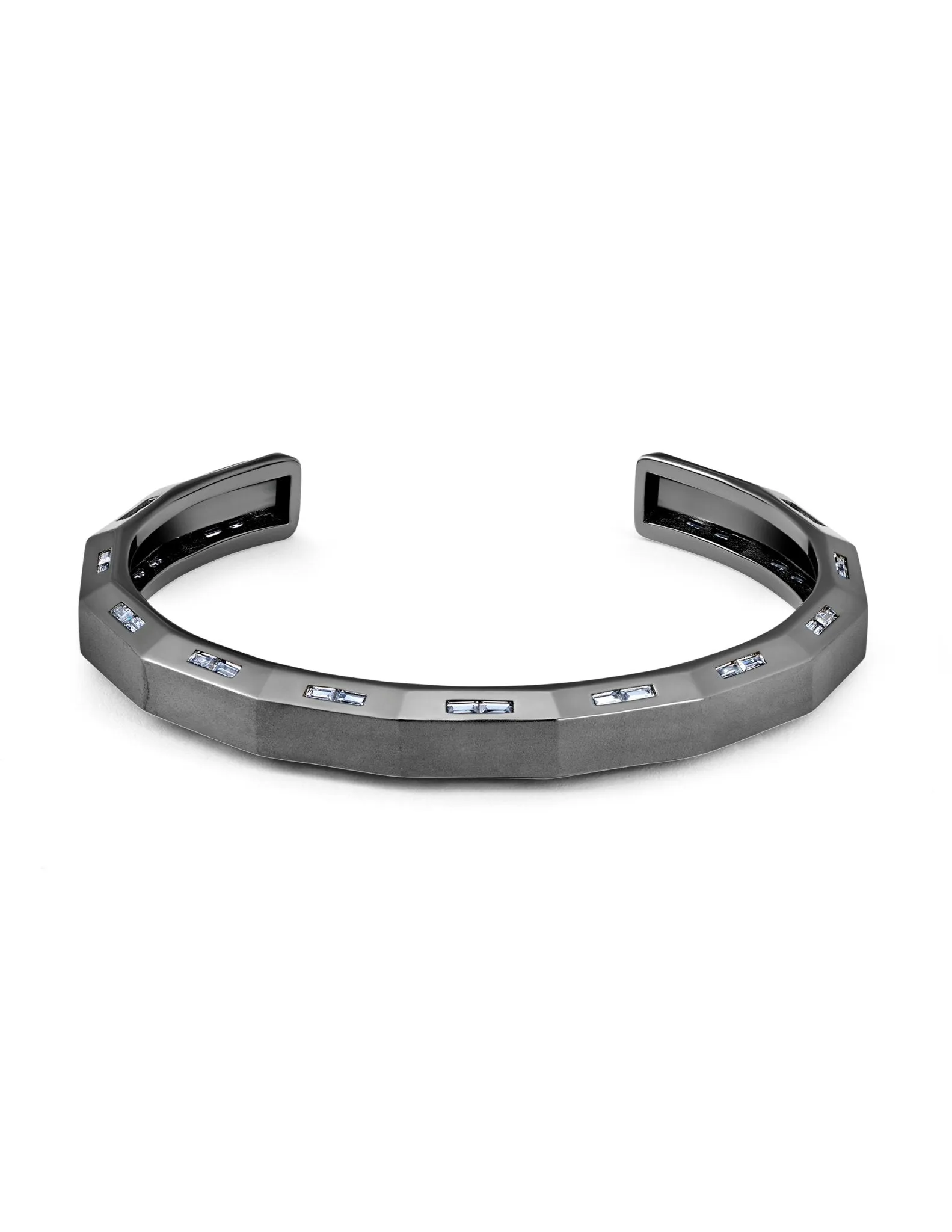 Mens Bolt Cuff Bangle with Baguettes Finished in Black Rhodium Sale