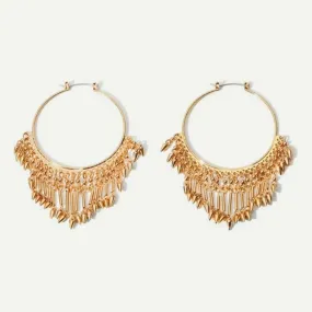 Metal bar tassel hoop earrings.