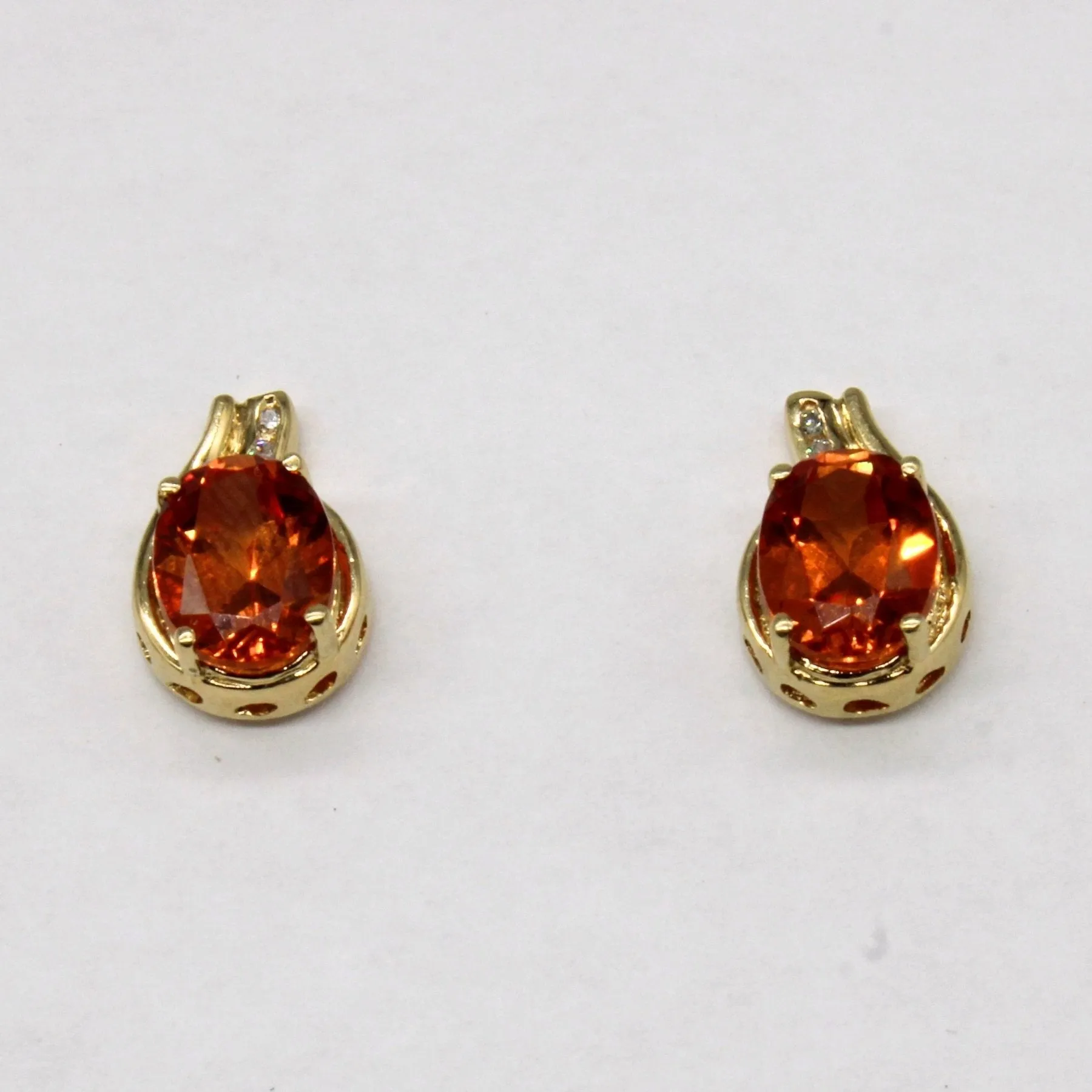 'Michael Hill' Synthetic Orange Sapphire & Diamond Earrings | 3.30ctw, 0.02ctw |