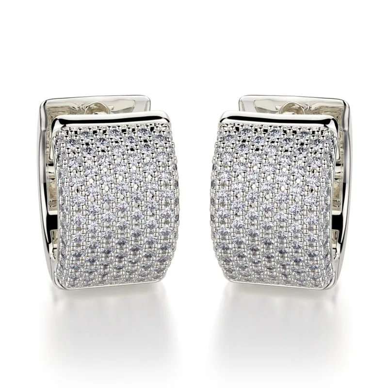 Michael M 18K White Gold Huggie Diamond Hoop Earrings MOB107